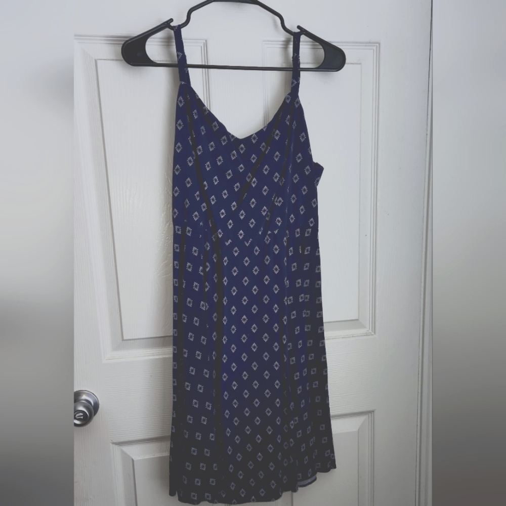 Blue and white diamond fit n flare dress